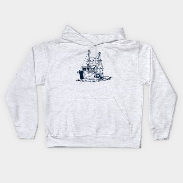 Fishing Boat / Vintage Fishing Boat / Fishing Boat Design Kids Hoodie by Redboy